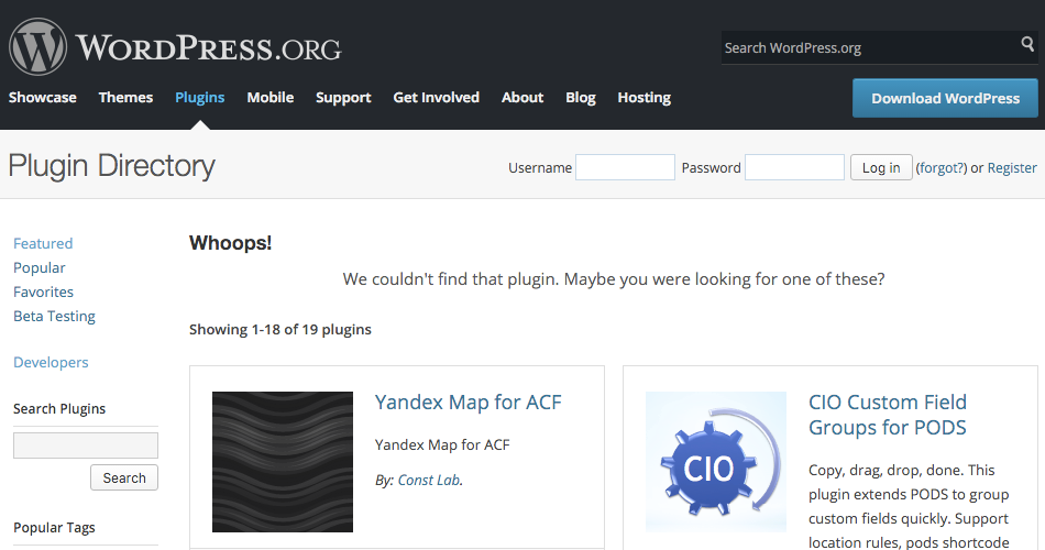 Plugin Directory Page Shown When Plugin Has Been Removed